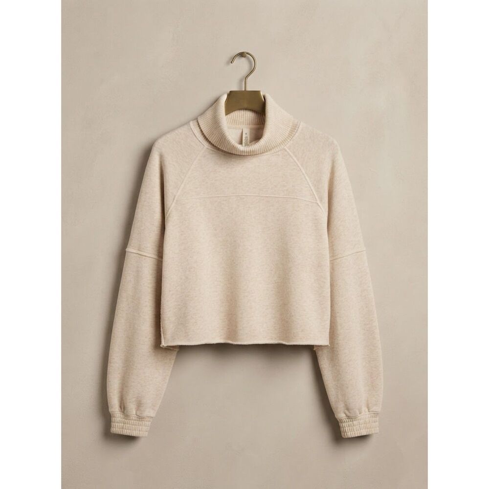 Aerie Oatmeal Colored Cropped Turtleneck Pullover Sweatshirt Size Large NWT